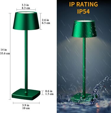 LED настільна лампа бездротова, 6000mAh, IP54, алюміній, сенсорне керування, тепле світло, для спальні, кав'ярні, ресторану (зелена)