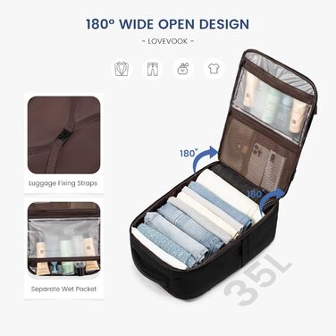 LOVEVOOK Рюкзак ручної об’єм 40л для подорожей, рюкзак-валіза з відділенням для ноутбука, чорно-сірий, 45 x 32 x 20 см