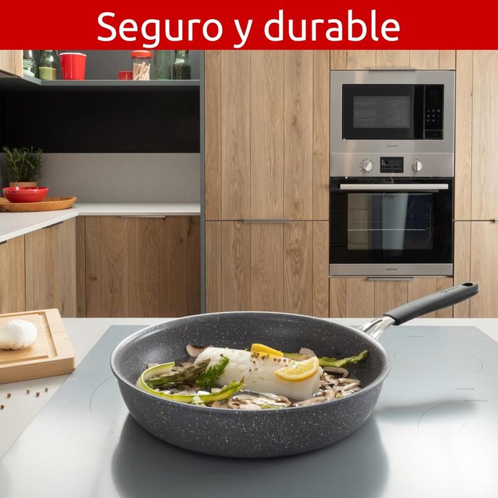 Сковорода Lagostina Tempra Mineral з антипригарним покриттям, 30 см, сталь/алюміній, силіконові ручки, ефект каменю, для всіх типів плит