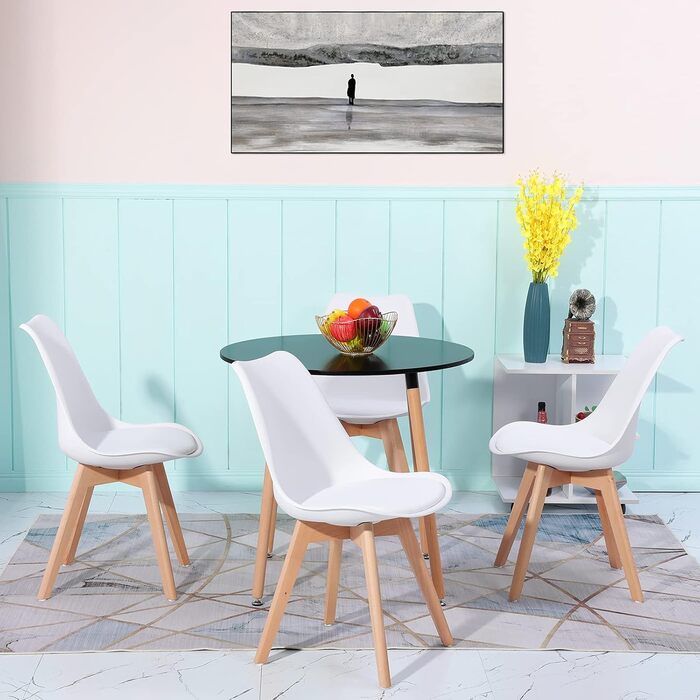 Комплект обіднього столу з 4-ма сірими стільцями | 5-ти частинний обідній набір | Обідня група для вітальні, кухні, їдальні | Сірі стільці (білі стільці, чорний стіл)