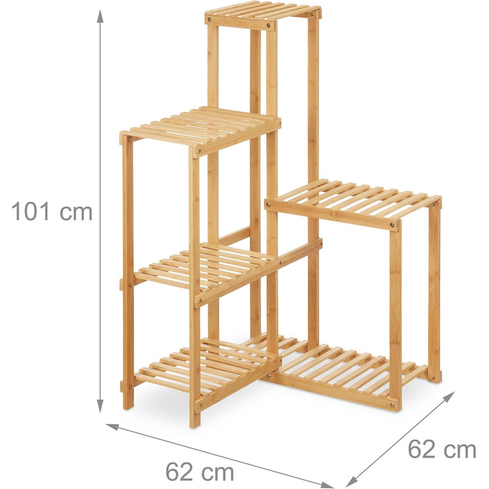 Полиця для рослин Relaxdays з бамбука, 6 полиць, кутова полиця, HBD 1062x62 см, полиця для квітів у вітальні