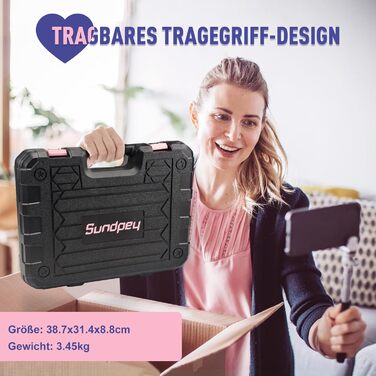 Набір інструментів Sundpey 148 предметів в кейсі - рожевий, з викрутками, ключами, плоскогубцями та тестером напруги для дому та майстерні