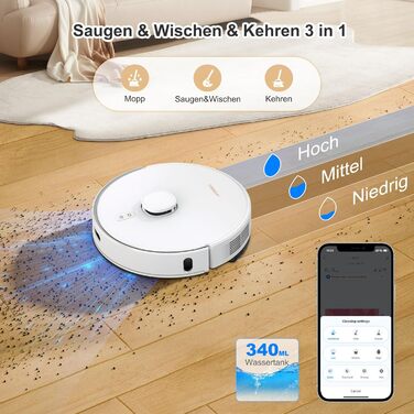 Робот-пилосос AIRROBO з функцією миття, 3.5л, док-станція для самостійного очищення, 180хв роботи, LiDAR-навігація, потужний, керування через додаток