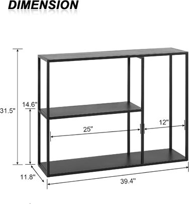 Консольний стіл HDANI, Приставний столик, 3 полиці, Метал, Вітальня/Передпокій, 1003080см, Чорний