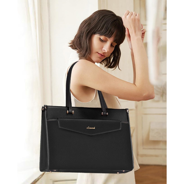 Сумка для ноутбука LOVEVOOK для жінок, водонепроникна, велика, сумка-шопер, ділова, шкіряна, для навчання, 15.6 дюймів, чорна, бежева, коричнева