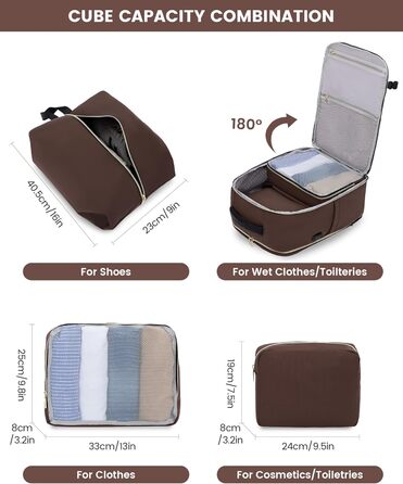 LOVEVOOK Рюкзак для ручної поклажі 40L, жіночий, для подорожей, великий, сумка-рюкзак для ручної поклажі в літак, для ноутбука, водонепроникний, рюкзак для подорожей, з косметичкою, сумка Weekender для подорожей, ділових поїздок (17.3 дюймів, Коричневий, 