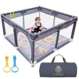 EveryKip® Дитячий манеж 120x120 см з сіткою, з дверцятами на блискавці, для дітей, з переносною сумкою та кільцями для ручок