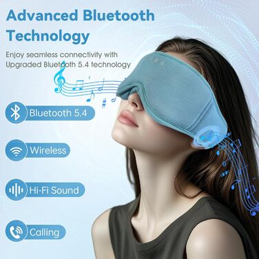 Маска для сну Musicozy з навушниками | 3D маска для сну з Bluetooth 5.4, з бамбукової бавовни для відпочинку в подорожах (Світло-блакитна)