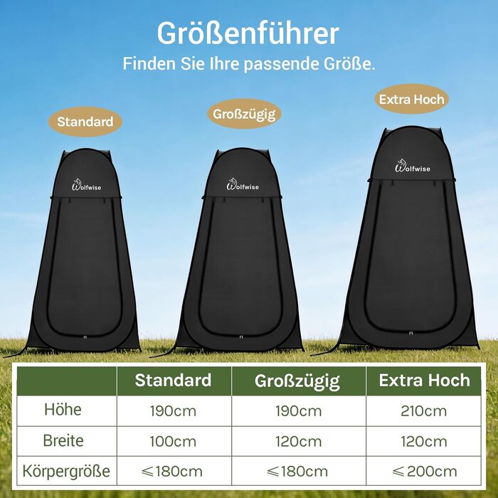 Складана душова кабіна-намет WolfWise для кемпінгу та переодягання, водонепроникний приватний намет-туалет з UV-захистом, 120x190 см, зелений/синій