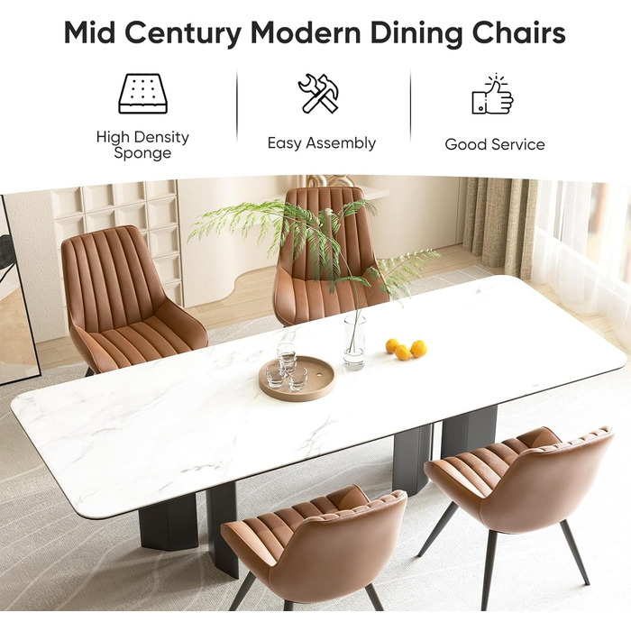 Обідні стільці для кухні з м'яким сидінням 10 см • Набір 2 шт. • Колір: коричневий • Металеві ніжки • Сучасний дизайн • FU01043BL-2