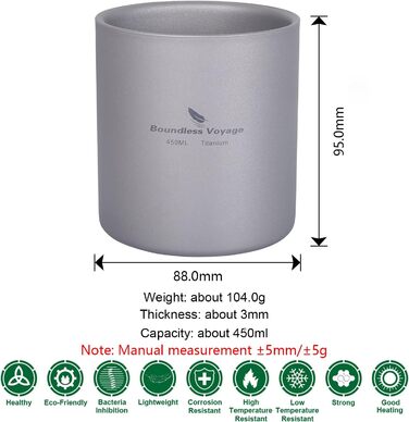 мл Титанова кухоль з подвійними стінками Термостійка міні-чашка для чайних напоїв Кемпінгова кружка Кавові чашки Аксесуари для кемпінгу D-Ti3029D (450 мл-) 300