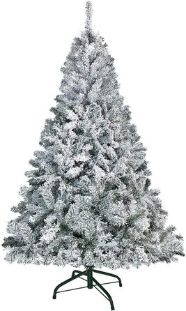 Штучна Різдвяна ялинка UISEBRT-Зелена штучна ялинка з ПВХ Ялинка для різдвяного декору, натурально-біла зі сніжинками, з вкл. Металева підставка (180 см, з ефектом снігу)