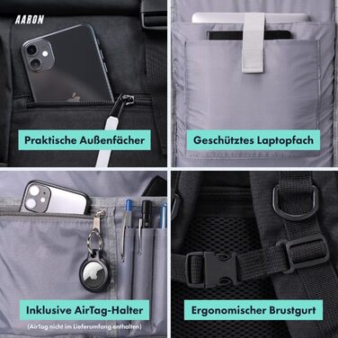 Рюкзак AARON Rolltop для жінок і чоловіків, з відділенням для ноутбука, включаючи тримач AirTag, денні рюкзаки, рулонний рюкзак з переробленого ПЕТ для UNI, подорожей, повсякденного, ролтоп-рюкзака в чорному та (чорному)