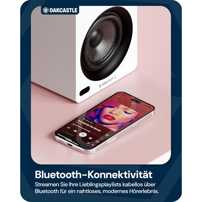 Акустична система Oakcastle BK100 Bluetooth 5.4, 60W 2.0 Hi-Fi поличні колонки для телевізора (HDMI ARC) та ПК, білі, з пультом