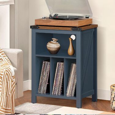 Підставка для програвача вінілу з місцем для платівок, шафка-регулятор для 160 альбомів, дерев'яна підставка для програвача, шафа-вітрина для вітальні, спальні, офісу (Блакитна)