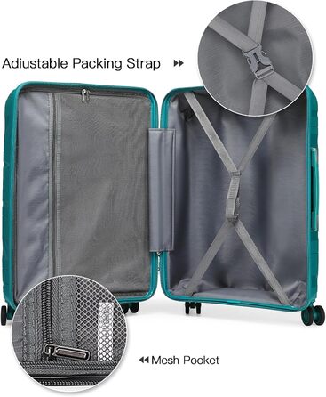 Валіза-тележка KONO: містка, легка, з TSA замком та 4 колесами (біла, блакитна, 4 шт.)