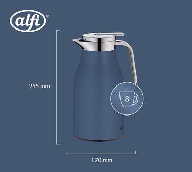 Термос Alfi SKYLINE 1.0л, пастельний колір, нержавіюча сталь з гігієнічним скляним вкладишем, обертовий замок з зручною кнопкою, ергономічна ручка, ідеальний для кави та чаю, BPA-free (1000 мл, Deep Water Mat)