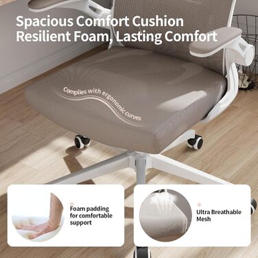 Офісний стіл Monhey: ергономічний крісло з регулюванням висоти, поворотне, з відкидними підлокітниками, дихаюча сітка, регульована підголовник та інтелектуальна підтримка попереку – для дому та офісу (01beige)