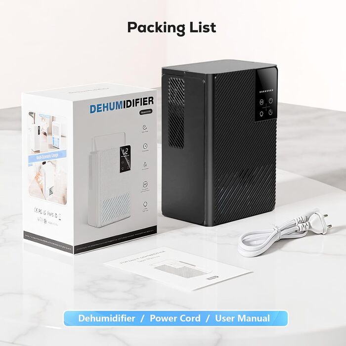 Електричний осушувач повітря 2500 мл з автоматичним вимкненням та системою відтавання, 7 кольорів підсвічування, тихий осушувач для дому, портативний, білий (чорний)