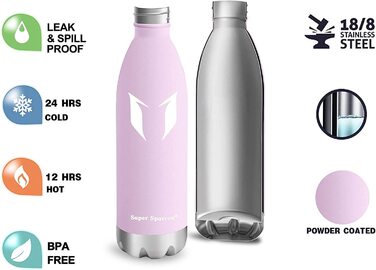 Супер пляшка для пиття Sparrow з нержавіючої сталі-350 мл і 500 мл і 750 мл-герметичний термос-Двохстінний вакуумний ізольований термос - спортивні пляшки для пиття / ідеальна пляшка - 2 кришки (500 мл-17 унцій, вишневий колір)