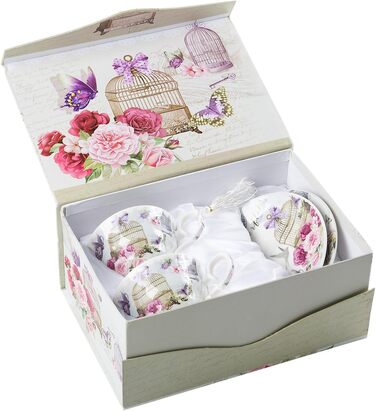 Набір чашок та блюдець London Boutique, Шabby Chic, вінтажний дизайн, порцеляна з квітковим візерунком, 2 набори в подарунковій коробці, кераміка (Lalic Summer Garden)