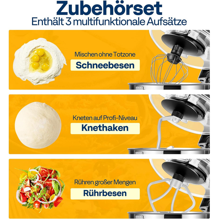 Кухонна машина VIVOHOME 5.7L, 660W з 10 швидкостями, міксер для тіста, чорна