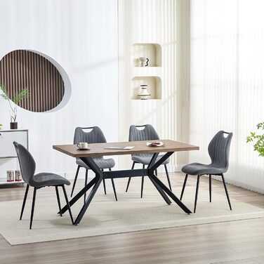 Набір обідніх стільців для їдальні, кухні, вітальні (6 шт., сірий). М'які стільці з тканинною спинкою та металевими ніжками.