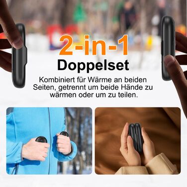 Електричний грієчка для рук Lepwings, 2 шт., 6000 mAh, USB-зарядка, 3 режими, 20 годин роботи, для активного відпочинку взимку, чорний