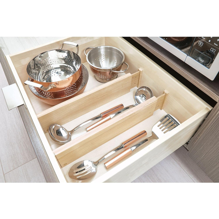 Органайзери для шухляд iDesign 2 шт. з регульованим розміром, з павловнії, для кухонних аксесуарів та столових приборів, бежевий