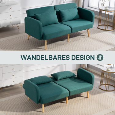 Диван-ліжко HOMCOM, 3-місний диван з функцією ліжка, 2 подушки, м'який диван з регульованою спинкою, з текстурою льону, зелений