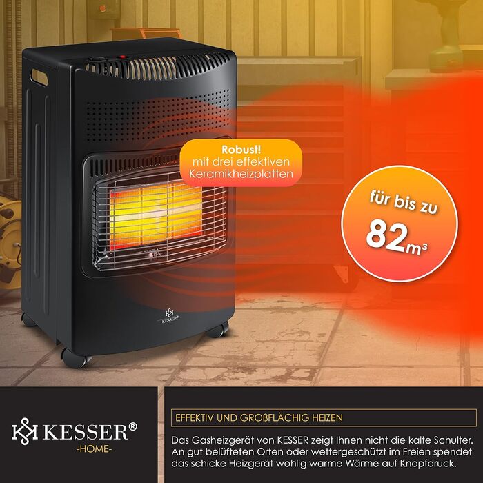 Газовий обігрівач KESSER® 4200W з керамічним нагрівачем, газовий нагрівач, інфрачервоний нагрівач, чорний. Підходить для бутан/пропан до 15кг