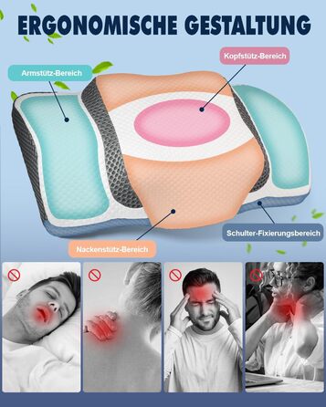 Ортопедична подушка IDEA, ергономічна подушка для шиї, подушка з memory foam, оригінальна для тих, хто спить на боці, на спині та на животі, подушка-підголівник для чоловіків та жінок (67.3 x 38.2 x 13.8/3 см)