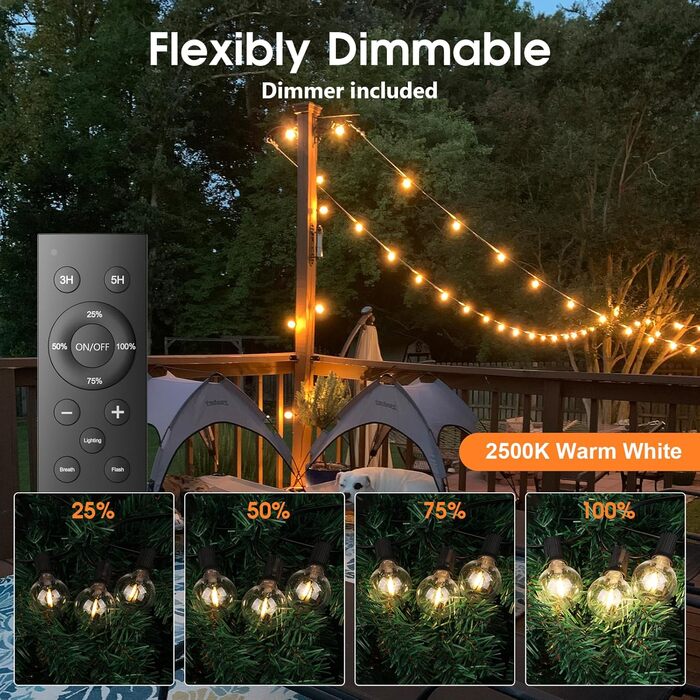 Світлодіодна гірлянда для декорування саду, балкону та тераси 45.7 м, з пультом, тепле світло, IP45, для дому та на вулицю