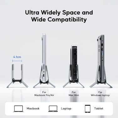 Підставка для ноутбука вертикальна, алюміній, регульована, для Mac, MacBook Air, Pro, iPad, Tablet, Mini - сіра