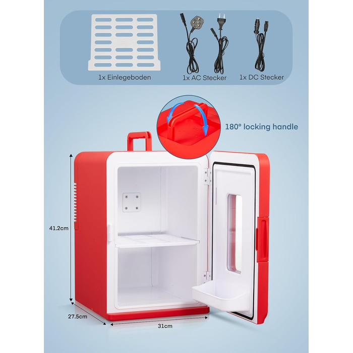 Mini холодильник FOHERE 15L з функцією охолодження та обігріву, для дому, офісу та авто, червоний