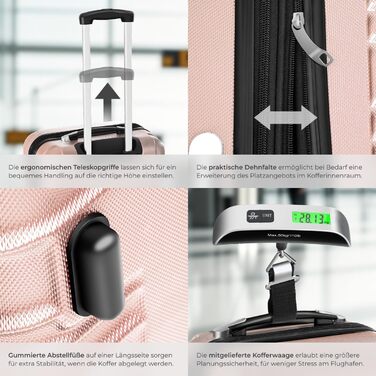 Набір валіз Tectake® 4 шт. з ABS пластику, рожевого кольору (S-M-L-XL)