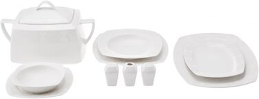 Набір порцелянового посуду Karaca New Suha 60 предметів на 12 персон, в т.ч. 12 сервірувальних тарілок, 12 обідніх тарілок, 12 пиріжкових тарілок, 12 мисок. Сучасний дизайн.