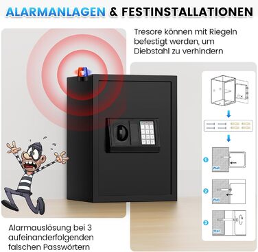 Великий сейф 50л для дому: вогнестійкий, водонепроникний, з ключем та кодовою панеллю. Сейф для зберігання золота, прикрас, документів. Сейф для меблів з інтелектуальною системою сигналізації, настінний сейф.