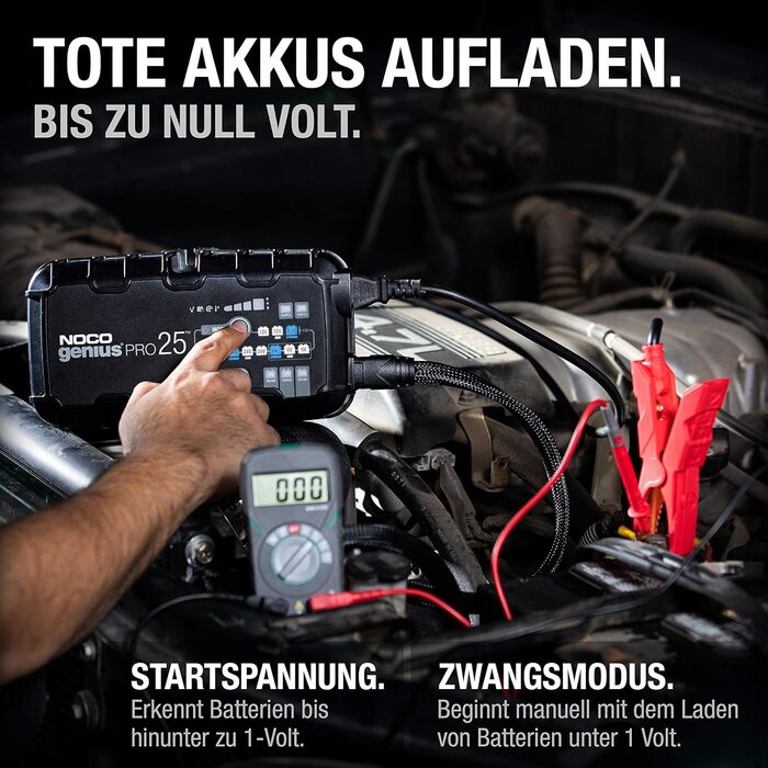 NOCO GENIUSPRO25: Професійне зарядне пристрій для акумуляторів 25A, 6V/12V/24V – Інтелектуальний зарядний пристрій, десульфатор та блок живлення з захистом від перевантаження та температурною компенсацією – Для свинцево-кислотних та літієвих акумуляторів