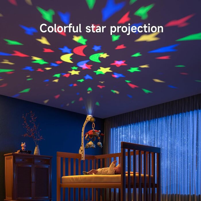 Мобіль для ліжечка TUMAMA з музикою та світлом, обертається, знімається, для дітей 0-12 місяців (білий)