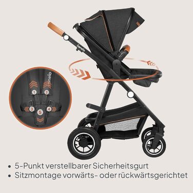 Комплект Lionelo Amber 3-в-1: коляска, ванночка для новонароджених, автокрісло i-Size, чорний