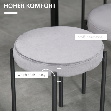 HOMCOM Набір з 4 барних стільців без спинки, Металевий табурет, Стілець кухонний з м'яким оксамитовим сидінням, сірий