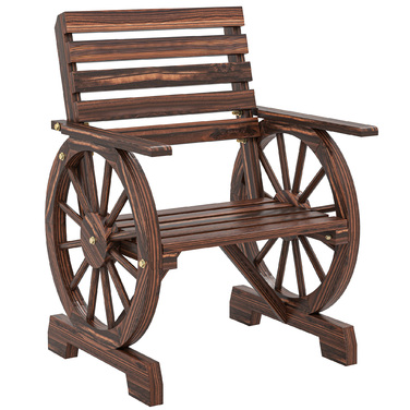 Садовий стілець з дерева, садове крісло з дизайном коліс воза, дерев'яний стілець у сільському стилі, обпалений