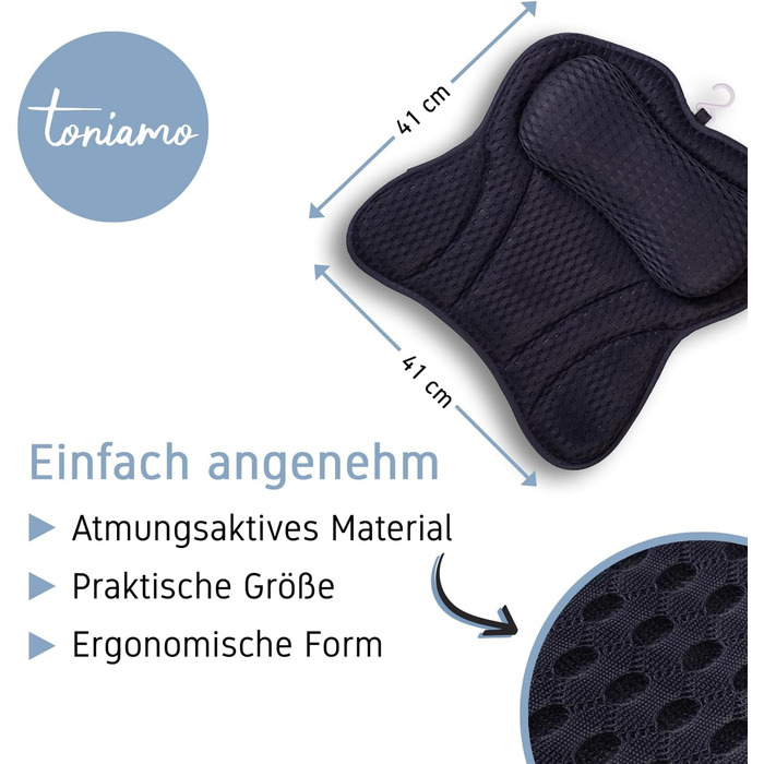 Подушка для ванни | Преміум подушка для ванни з підголовником та підтримкою шиї | Подушка для ванни та підголовник | Ергономічна подушка для ванни з присосками | Синій, Нічний блакитний