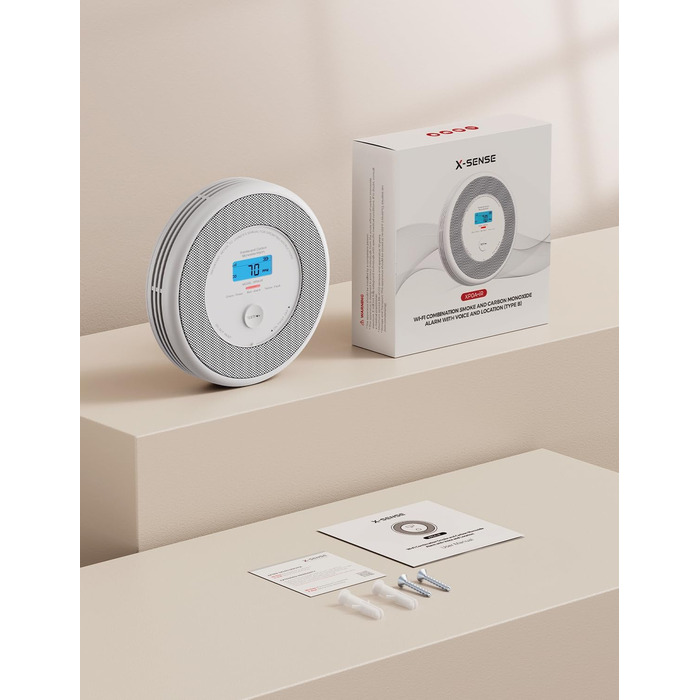 X-Sense XP0A-iR: Детектор диму та CO з голосовим оповіщенням та визначенням місця розташування, Wi-Fi, для 17 приміщень, сумісний з X-Sense Home Security App, білий