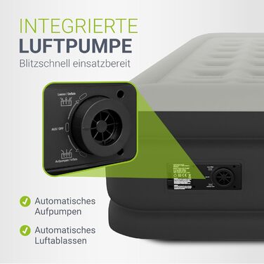 Надувний матрац Juskys самонадувний 150x200 см з вбудованим насосом - 2 місця, для гостей або кемпінгу, водонепроникний, блакитно-білий (сірий, одинарний)