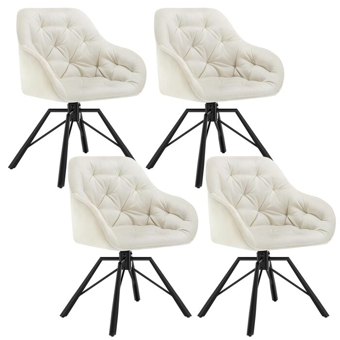 Крісла для їдальні WOLTU EZS60dgr-4 (Крем, 4 шт.) з м'яким сидінням та підлокітниками, обертаються на 360°