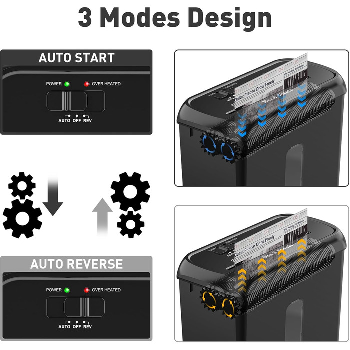 Шредер SINCHEREU 6 листів, перехресний різання, рівень безпеки P4, з кошиком 11л, для документів, кредитних карт, CD, з захистом від перегріву, для дому та офісу
