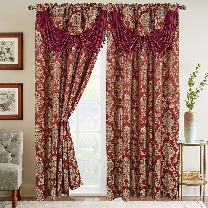 Комплект жакардових штор Elegant Comfort, 2 шт. и, 137x213 см, золото/верблюд, Deiya Burgundy