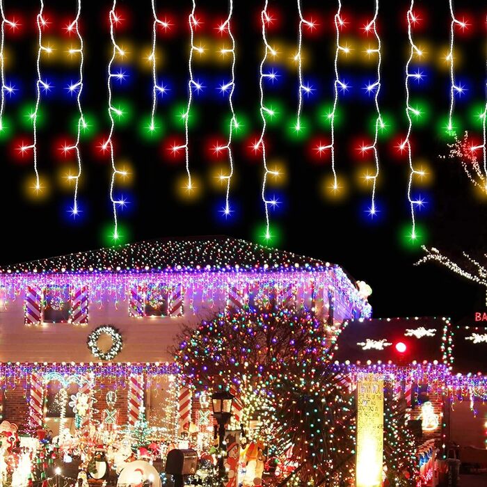 Ланцюг світла крижаного дощу Zichaojia, світлодіодна світлова завіса, водонепроникна IP44, 8 режимів, внутрішня/зовнішня, весілля, Різдво, вечірка (400 світлодіодів 10м)